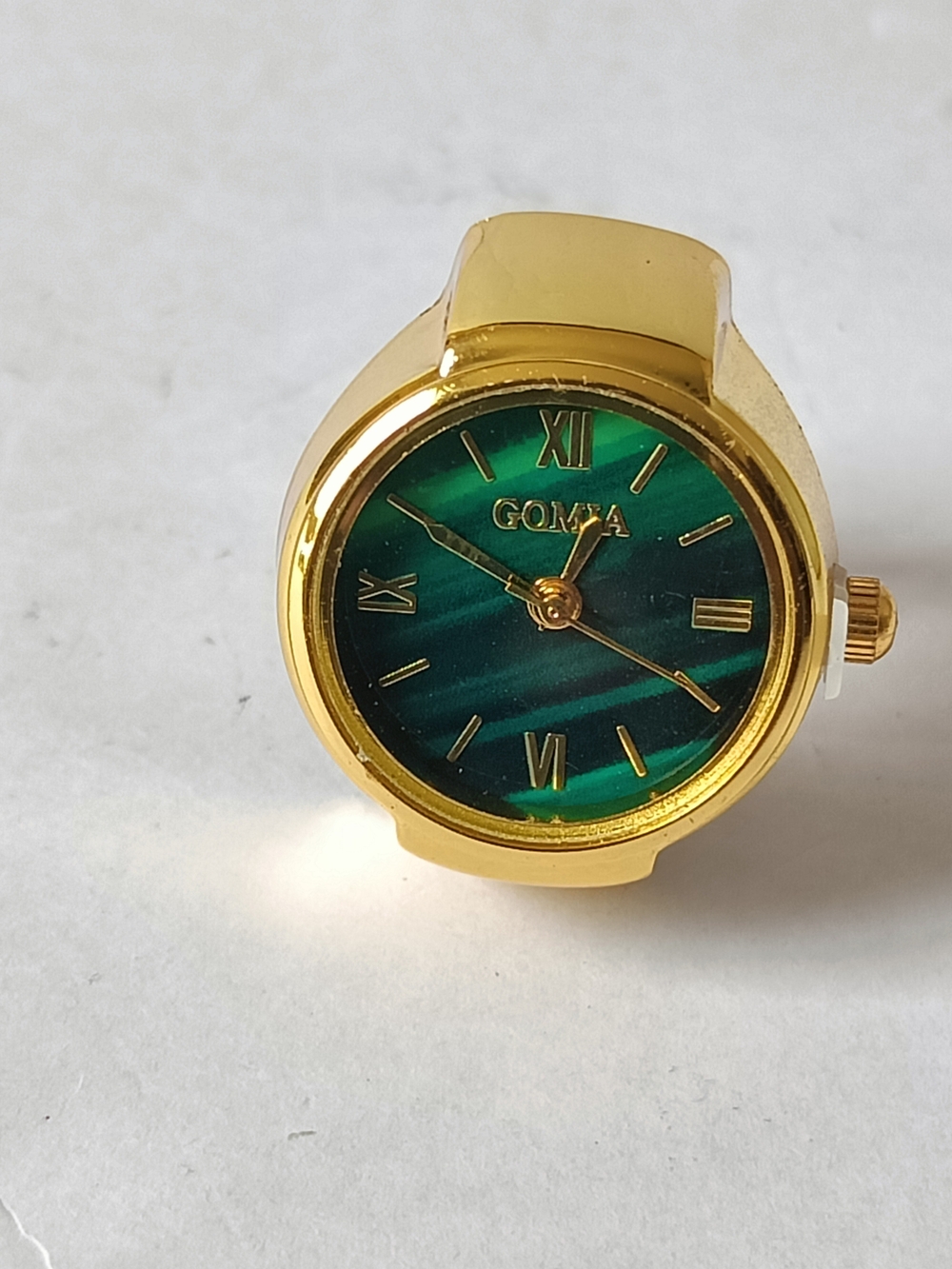 Gold Tone Green Dial Men's Ring Watch Stainless Steel Adjustable - Picture 2 of 6
